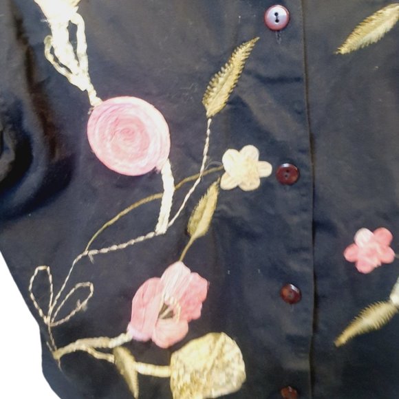 3D Embroidered Shirt Jacket Black Floral Vtg Y2K Tantrums Collection Art to Wear - Picture 9 of 13